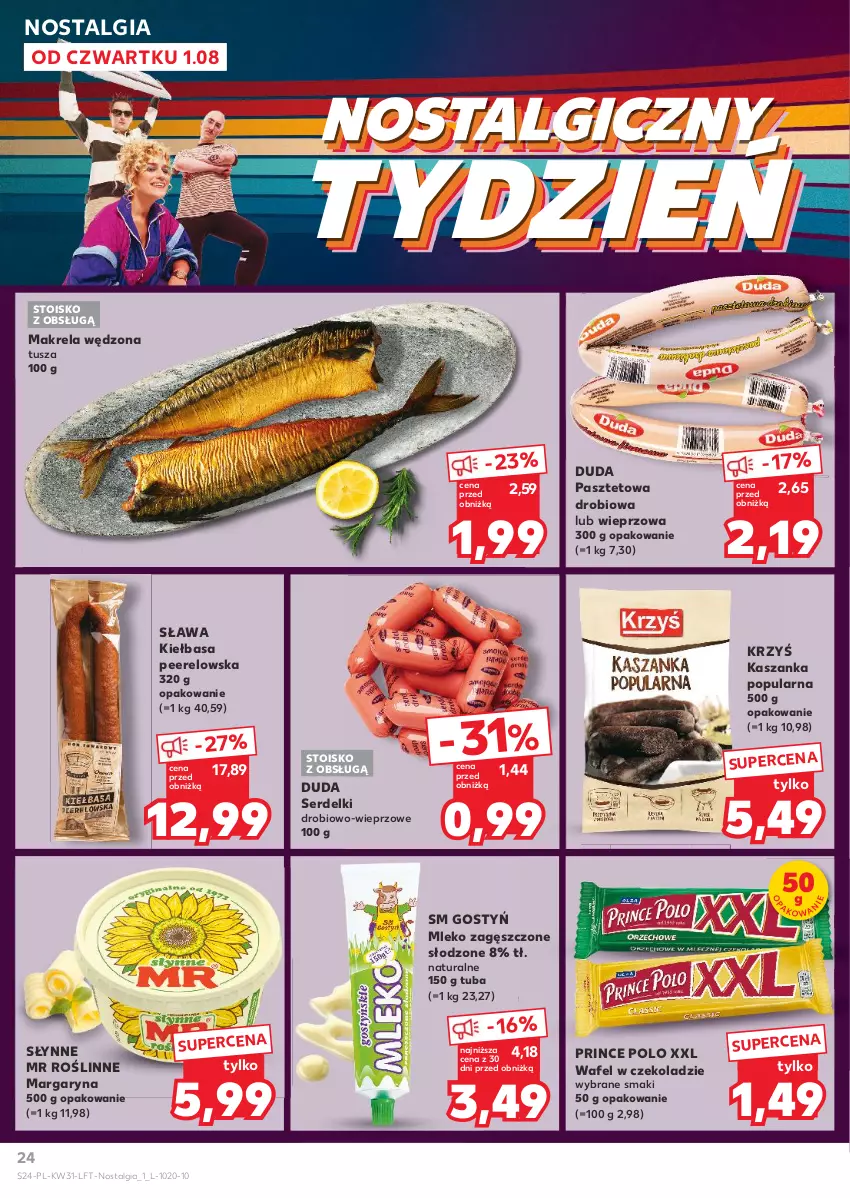 Gazetka promocyjna Kaufland - Gazetka tygodnia - ważna 01.08 do 07.08.2024 - strona 24 - produkty: Duda, Kasza, Kaszanka, Kiełbasa, LG, Margaryna, Mleko, Mleko zagęszczone, Pasztet, Prince Polo, Ser, Serdelki, Słynne, Słynne MR Roślinne, Tusz