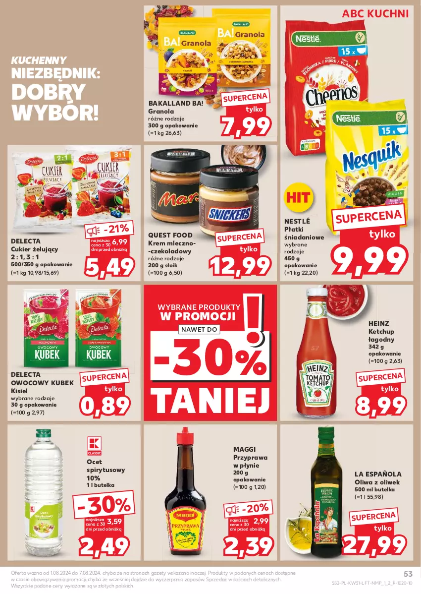 Gazetka promocyjna Kaufland - Gazetka tygodnia - ważna 01.08 do 07.08.2024 - strona 53 - produkty: Ba!, Bakalland, Cukier, Danio, Delecta, Gra, Granola, Heinz, Ketchup, Kisiel, Kubek, Maggi, Nestlé, Ocet, Oliwa, Oliwa z oliwek, Przyprawa w płynie