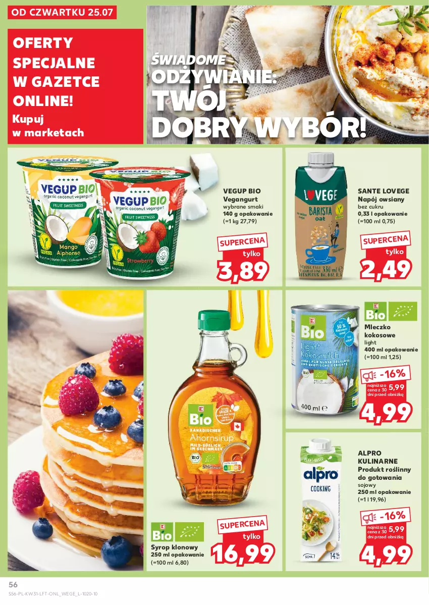 Gazetka promocyjna Kaufland - Gazetka tygodnia - ważna 01.08 do 07.08.2024 - strona 56 - produkty: Alpro, Kokos, Mleczko, Napój, Sante, Syrop, Vegangurt