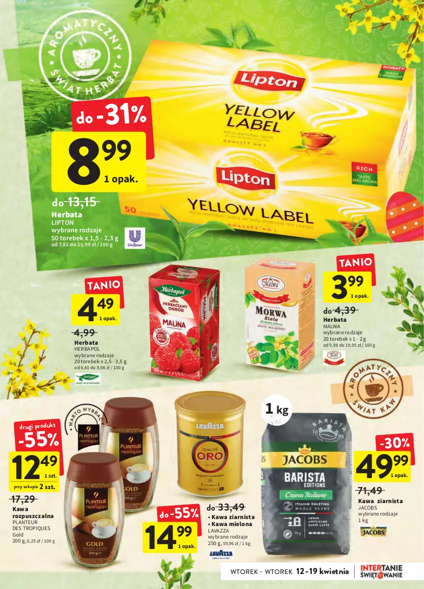 Gazetka promocyjna Intermarche - Wielkanoc - ważna 12.04 do 19.04.2022 - strona 39 - produkty: Herbapol, Herbata, Jacobs, Kawa, Kawa mielona, Kawa rozpuszczalna, Kawa ziarnista, Lavazza, Lipton