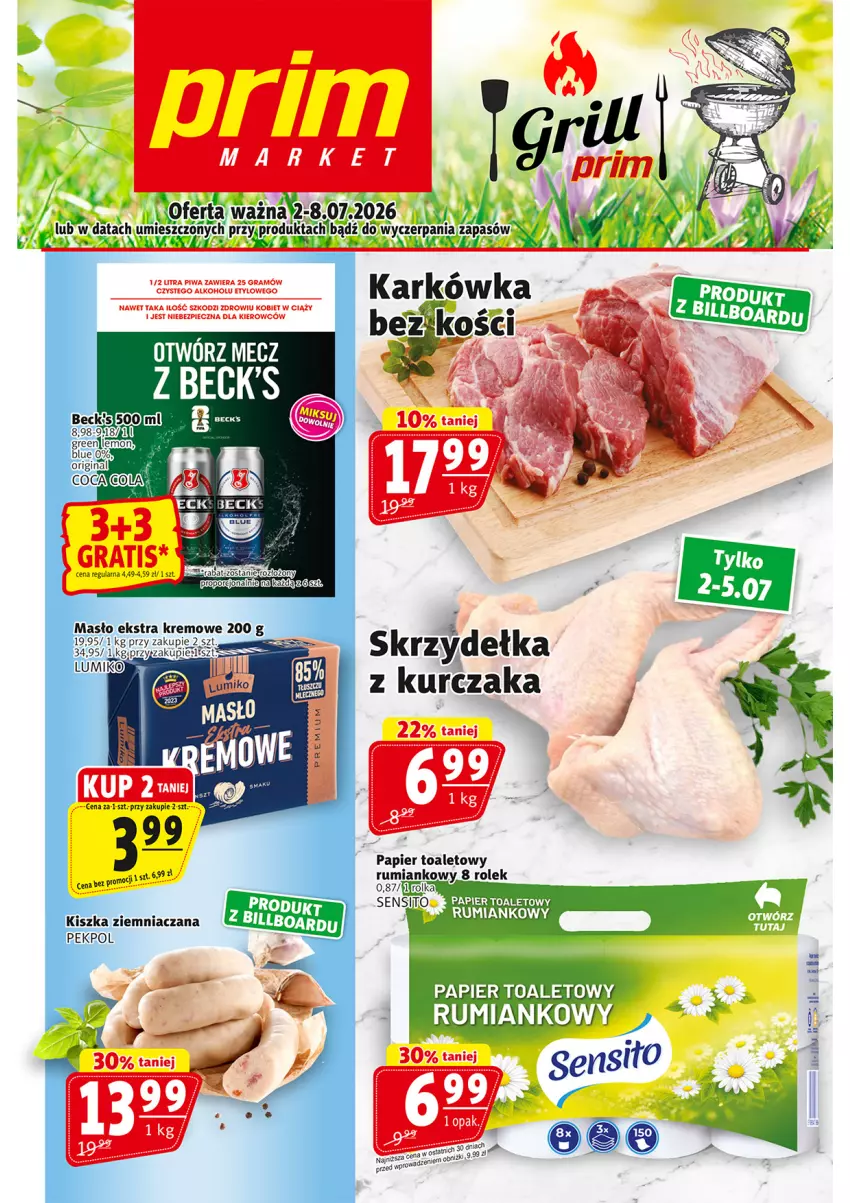 Gazetka promocyjna Prim Market - ważna 02.07 do 08.07.2026 - strona 1 - produkty: Gra, Kurczak, Masło, Papier, Papier toaletowy, Pekpol, Piec, Piwa, Rum