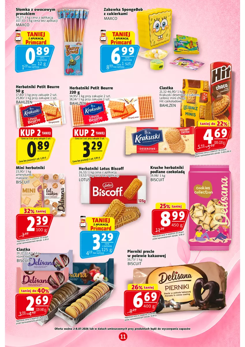 Gazetka promocyjna Prim Market - ważna 02.07 do 08.07.2026 - strona 11 - produkty: Ciastka, Cukier, Deser, Herbatniki, Herbatniki Petit Beurre, Kakao, Krakus, Krakuski, Piernik, Precle, Ser, Zabawka