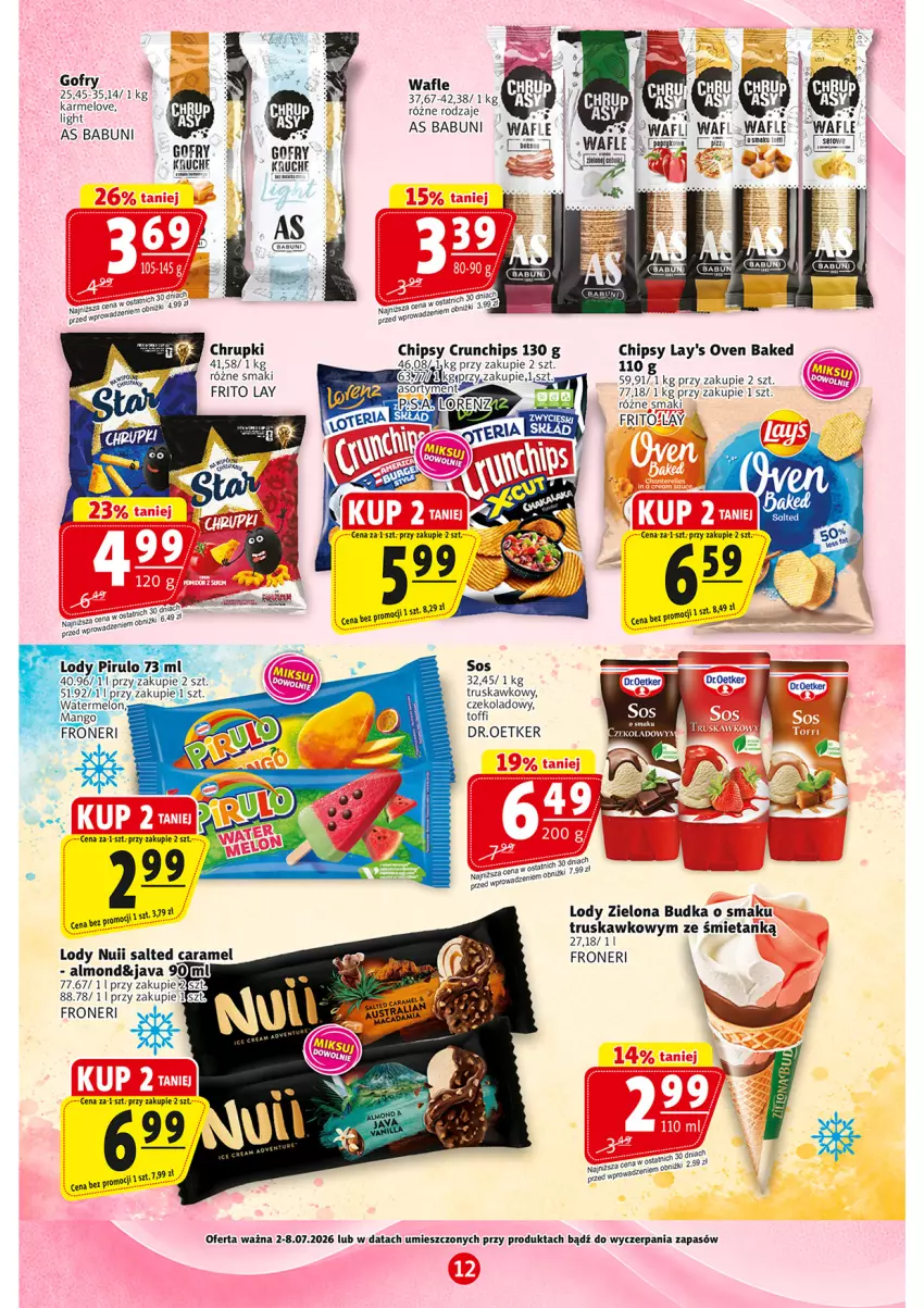Gazetka promocyjna Prim Market - ważna 02.07 do 08.07.2026 - strona 12 - produkty: Babuni, Chipsy, Chrupki, Crunchips, Lody, Melon, Sos, Wafle, Zielona Budka