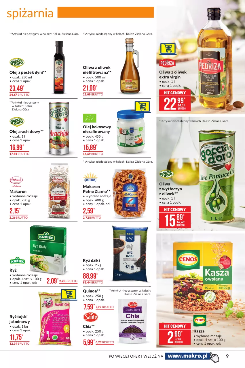 Gazetka promocyjna Makro - [Oferta specjalna] Artykuły spożywcze - ważna 09.03 do 22.03.2021 - strona 9 - produkty: Chia, Gin, Kasza, Kokos, Makaron, Olej, Olej kokosowy, Oliwa z oliwek, Quinoa, Ryż, Stek