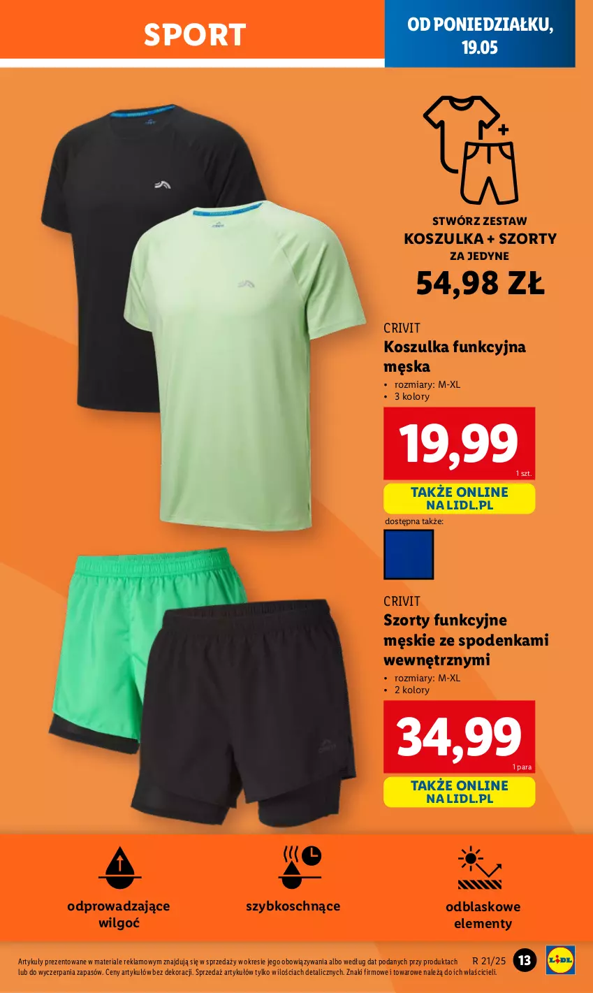 Gazetka promocyjna Lidl - GAZETKA - ważna 19.05 do 24.05.2025 - strona 13 - produkty: Kosz, Koszulka, Koszulka funkcyjna, LG, Por, Sport, Szorty