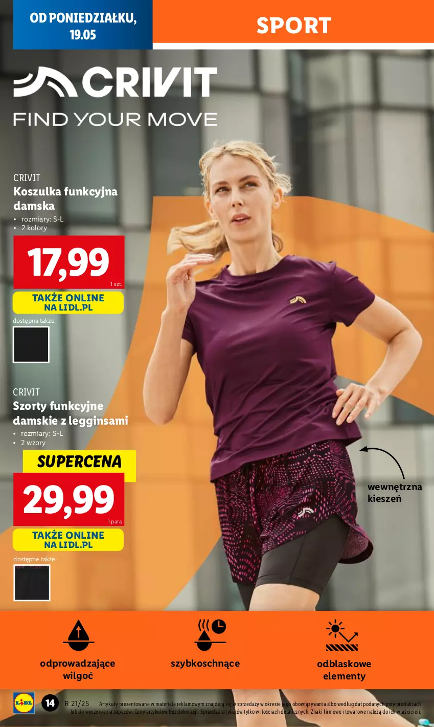 Gazetka promocyjna Lidl - GAZETKA - ważna 19.05 do 24.05.2025 - strona 14 - produkty: Gin, Kosz, Koszulka, Koszulka funkcyjna, LG, Por, Sport, Szorty
