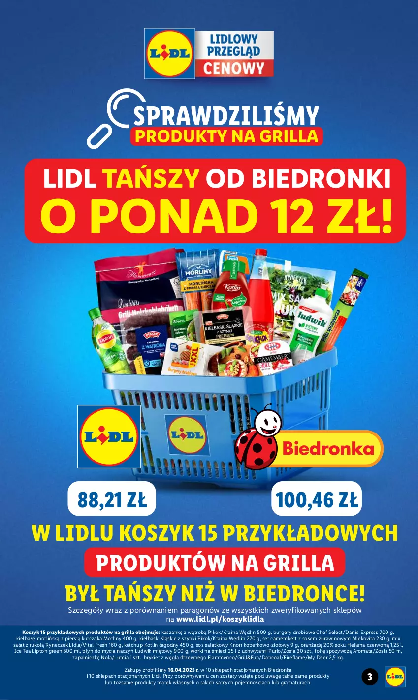 Gazetka promocyjna Lidl - GAZETKA - ważna 19.05 do 24.05.2025 - strona 3 - produkty: Burger, Camembert, Do mycia naczyń, Gra, Grill, Hellena, Ice tea, Kasza, Ketchup, Kiełbaski śląskie, Knorr, Kosz, Kotlin, Kurczak, Lipton, Ludwik, Mleko, Mlekovita, Morliny, PIKOK, Płyn do mycia, Płyn do mycia naczyń, Por, Pur, Rama, Sałat, Ser, Sok, Sos, Wino, Worki na śmiec, Worki na śmieci