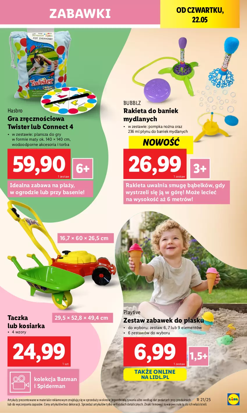 Gazetka promocyjna Lidl - GAZETKA - ważna 19.05 do 24.05.2025 - strona 37 - produkty: Gra, Gry, Hasbro, Kosiarka, Noż, Pompka, Por, Rakieta, Sok, Spiderman, Torba