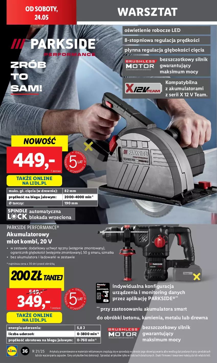 Gazetka promocyjna Lidl - GAZETKA - ważna 19.05 do 24.05.2025 - strona 46 - produkty: Akumulator, Gra, Młot, Monitor, Parkside, Ser, Top
