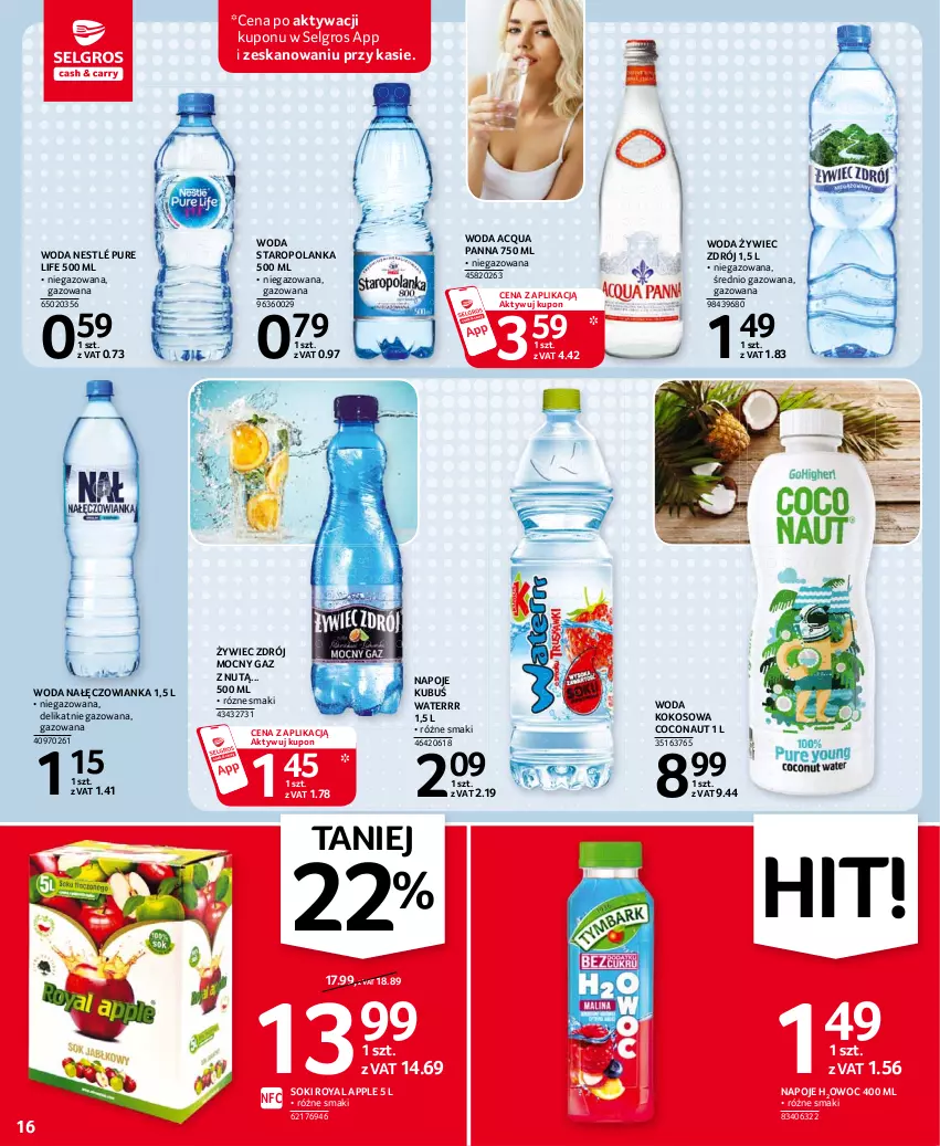 Gazetka promocyjna Selgros - Oferta spożywcza - ważna 08.07 do 21.07.2021 - strona 16 - produkty: Acqua Panna, Kokos, Kubuś, Kubuś Waterrr, LG, Nałęczowianka, Napoje, Nestlé, Pur, Sok, Staropolanka, Woda