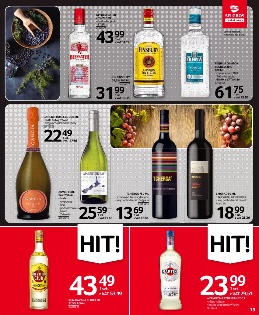 Gazetka promocyjna Selgros - Oferta spożywcza - ważna 08.07 do 21.07.2021 - strona 19 - produkty: Gancia, Gin, Martini, Prosecco, Rum, Tequila