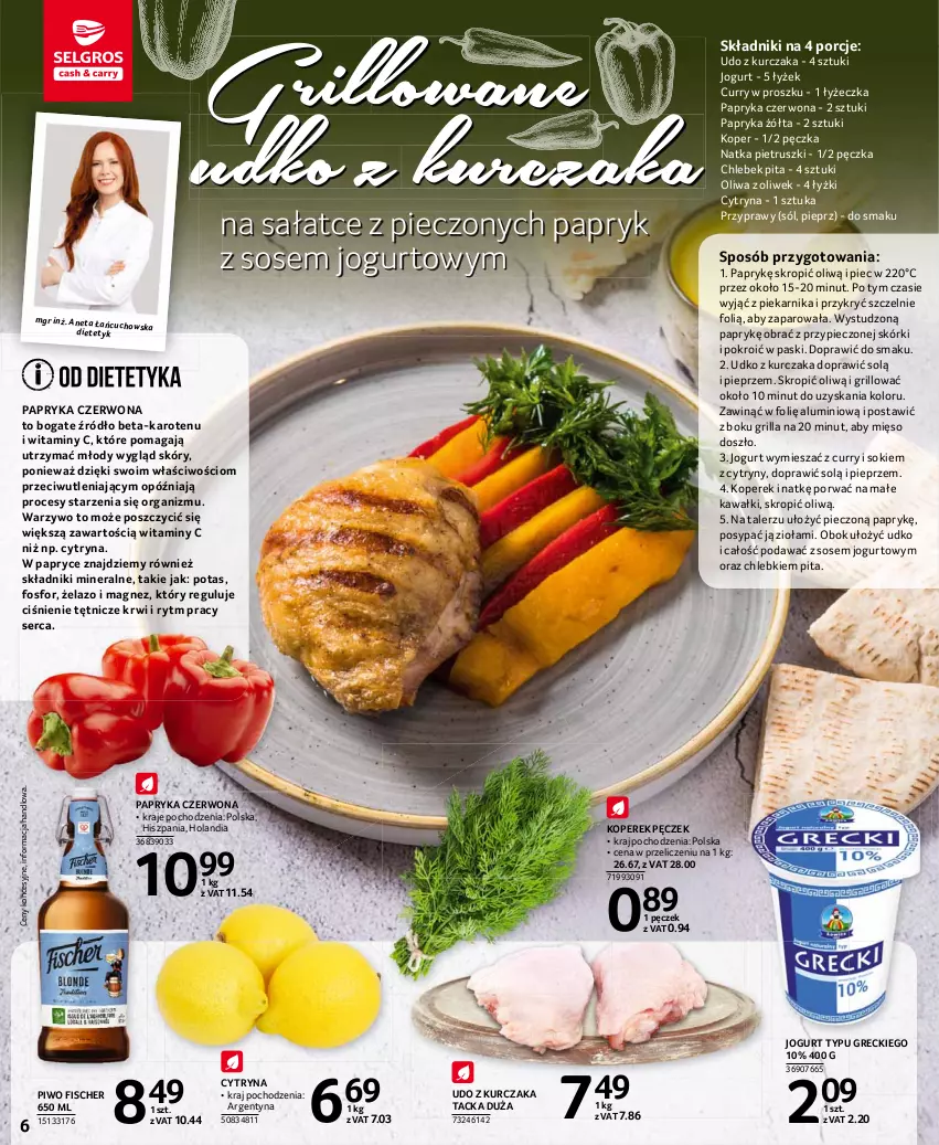 Gazetka promocyjna Selgros - Oferta spożywcza - ważna 08.07 do 21.07.2021 - strona 6 - produkty: Chleb, Cytryny, Grill, Jogurt, Kawa, Koperek pęczek, Kurczak, Magnez, Mięso, Natka pietruszki, Oliwa z oliwek, Papryka, Papryka czerwona, Papryka żółta, Piec, Piekarnik, Pieprz, Piwo, Por, Przyprawy, Sałat, Ser, Sok, Sól, Sos, Talerz, Udo z kurczaka