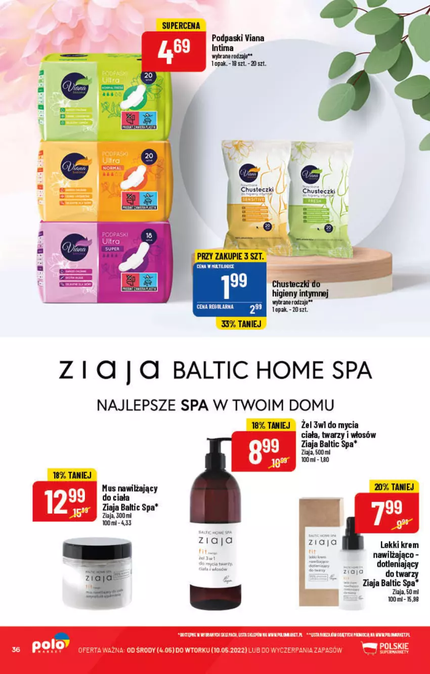 Gazetka promocyjna PoloMarket - Gazetka pomocyjna - ważna 04.05 do 10.05.2022 - strona 36 - produkty: Chusteczki, Mus, Podpaski, Ziaja