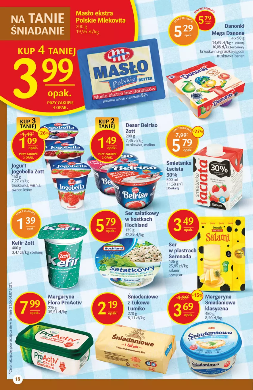 Gazetka promocyjna Delikatesy Centrum - Gazetka Delikatesy Centrum - ważna 19.08 do 25.08.2021 - strona 18 - produkty: Belriso, Danio, Danone, Danonki, Deser, Flora, Hochland, Margaryna, Owoce, Salami, Sałat, Ser, Zott