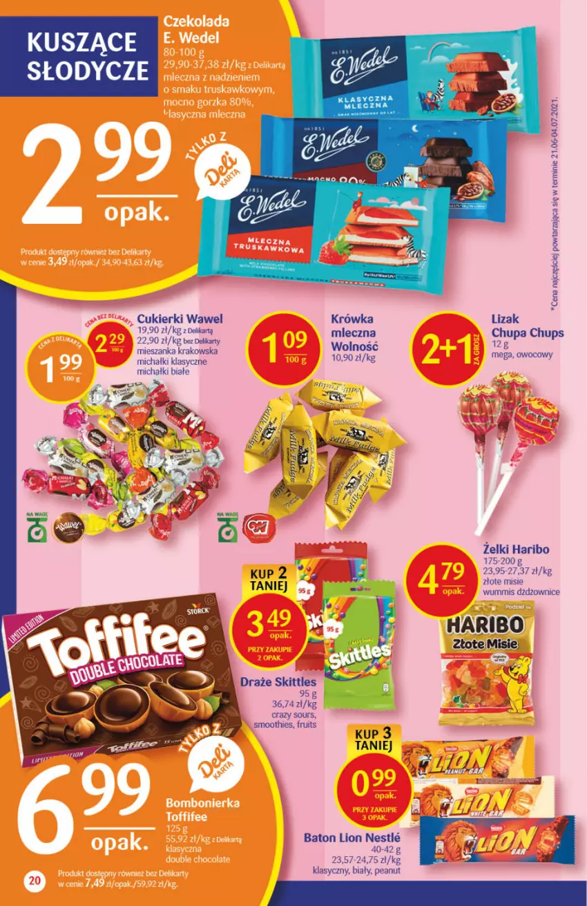 Gazetka promocyjna Delikatesy Centrum - Gazetka Delikatesy Centrum - ważna 19.08 do 25.08.2021 - strona 20 - produkty: Baton, Chupa Chups, Cukier, Cukierki, Haribo, Lion, Michałki, Smoothie, Wawel