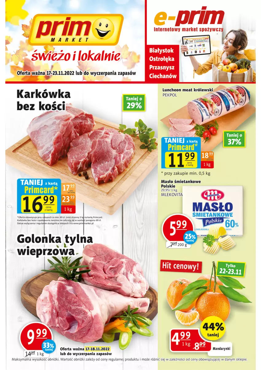 Gazetka promocyjna Prim Market - ważna 17.11 do 23.11.2022 - strona 1 - produkty: Królewski, Masło, Mleko, Mlekovita, Sok
