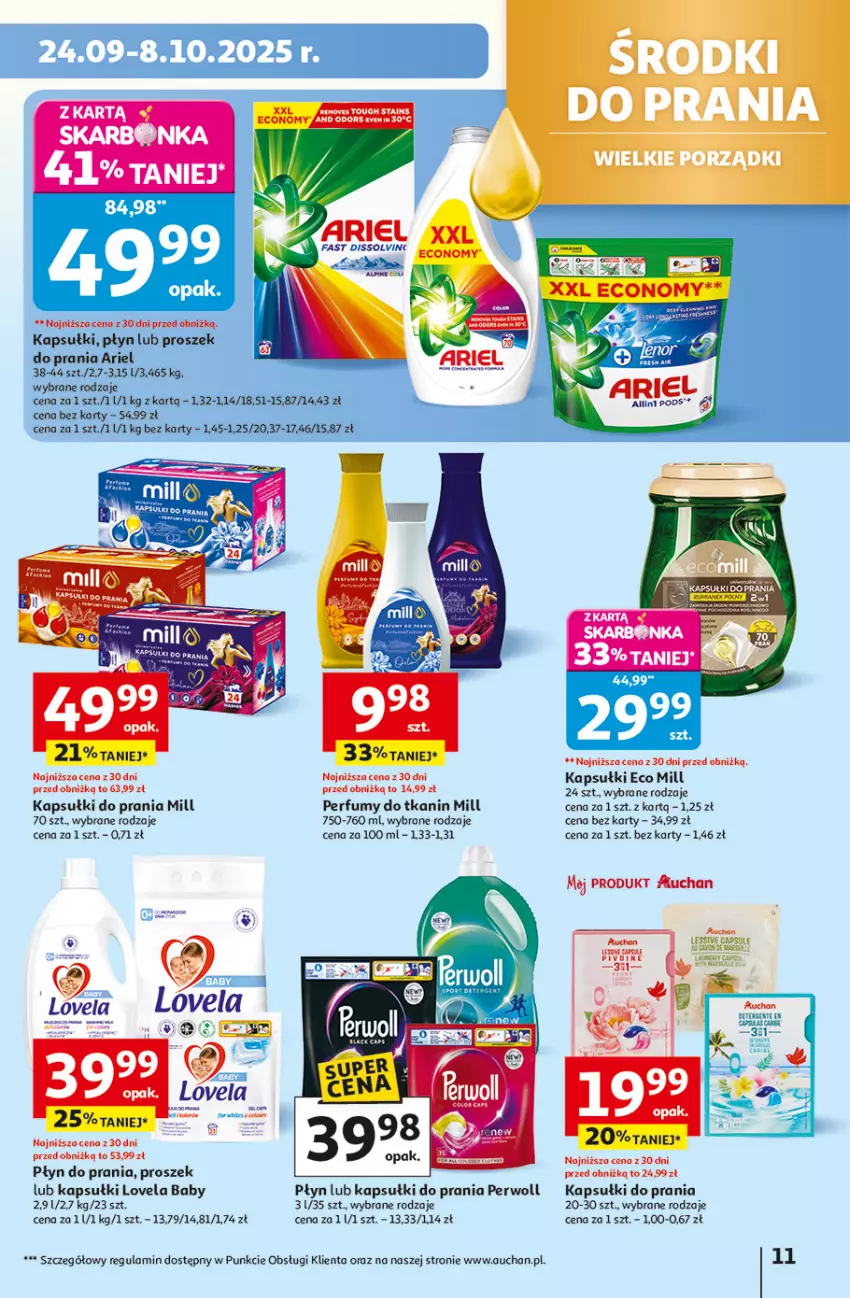 Gazetka promocyjna Auchan - Pewność niskich cen Hipermarket - ważna 02.10 do 08.10.2025 - strona 11 - produkty: Ariel, Fa, Kapsułki do prania, Lovela, Perfum, Perwoll, Płyn do prania, Proszek do prania
