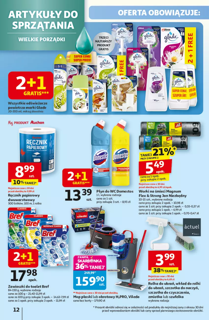 Gazetka promocyjna Auchan - Pewność niskich cen Hipermarket - ważna 02.10 do 08.10.2025 - strona 12 - produkty: Bref, Domestos, Gra, Jan Niezbędny, Mop, Papier, Płyn do wc, Ręcznik, Rolki, Szczotka, Szufelka, Vileda, Worki na śmiec, Worki na śmieci, Zawieszki