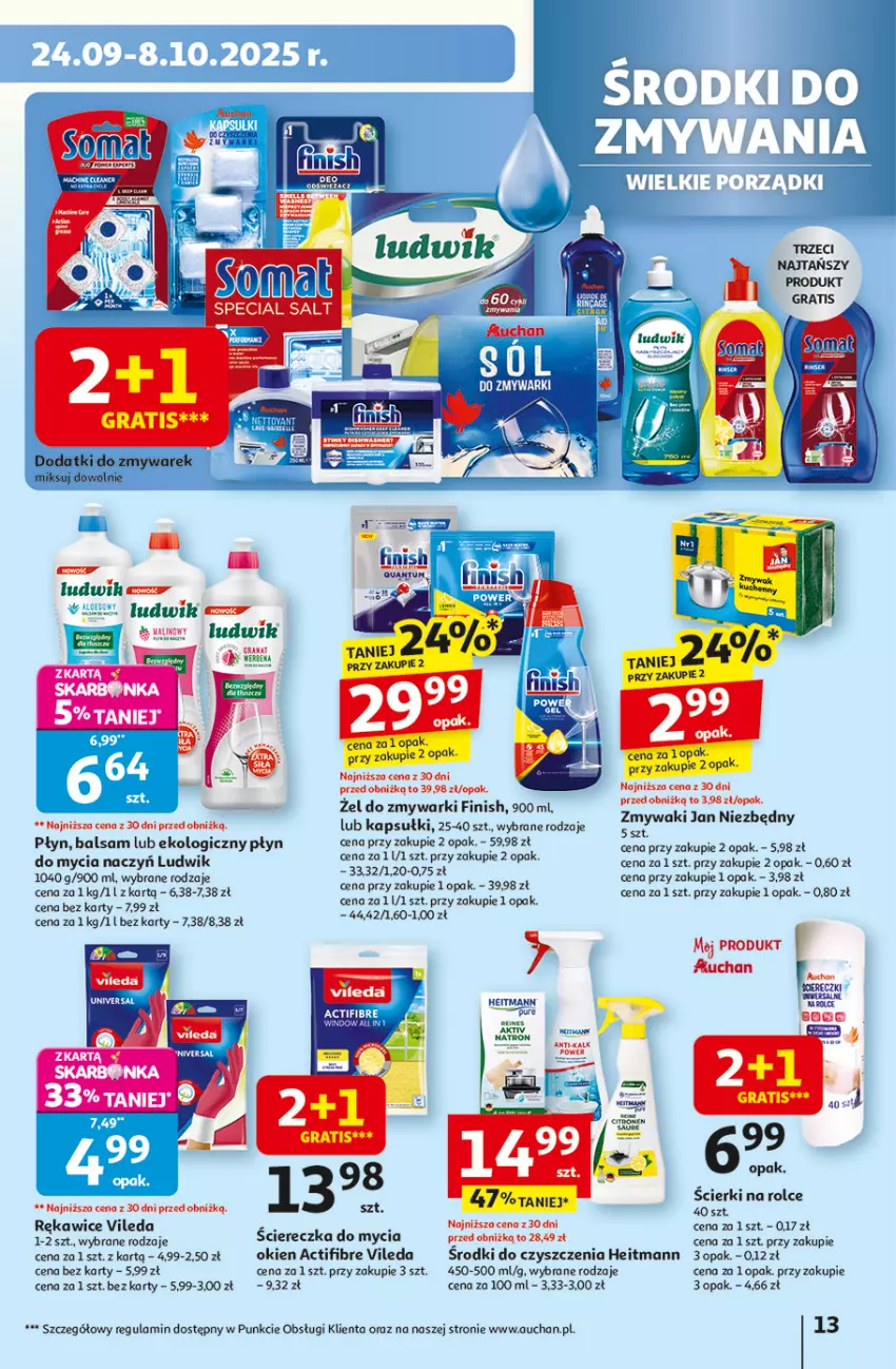 Gazetka promocyjna Auchan - Pewność niskich cen Hipermarket - ważna 02.10 do 08.10.2025 - strona 13 - produkty: Do mycia naczyń, Finish, Gra, Granat, Jan Niezbędny, Ludwik, Płyn do mycia, Płyn do mycia naczyń, Rękawice, Vileda, Zmywarki