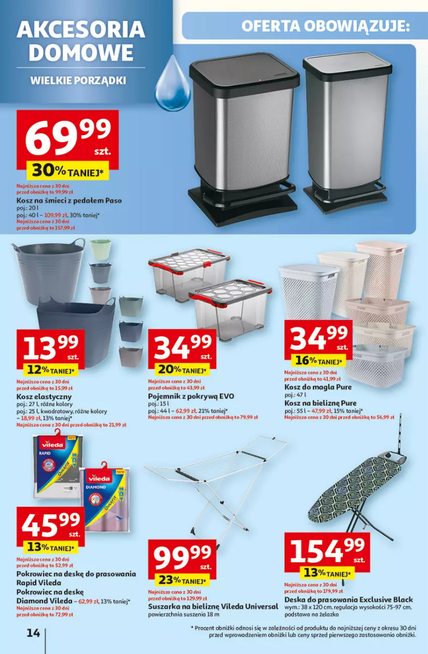 Gazetka promocyjna Auchan - Pewność niskich cen Hipermarket - ważna 02.10 do 08.10.2025 - strona 14 - produkty: Deska do prasowania, Kosz, Lack, Pojemnik, Pokrowiec, Pokrowiec na deskę, Pur, Sok, Suszarka, Vileda
