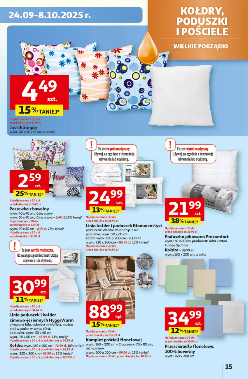 Gazetka promocyjna Auchan - Pewność niskich cen Hipermarket - ważna 02.10 do 08.10.2025 - strona 15 - produkty: Fa, Kołdra, Komplet pościeli, Poduszka, Por, Pościel, Poszewka, Prześcieradło