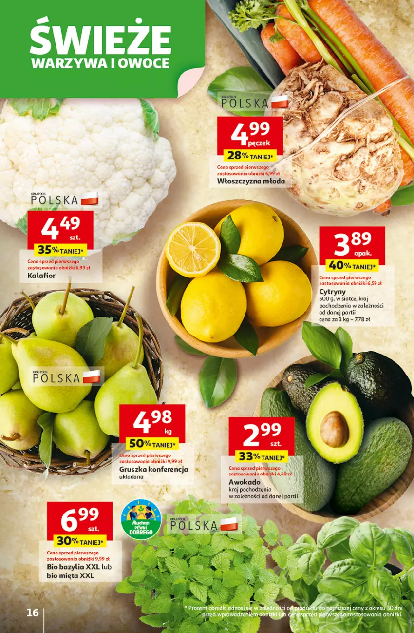 Gazetka promocyjna Auchan - Pewność niskich cen Hipermarket - ważna 02.10 do 08.10.2025 - strona 16 - produkty: Bazyl, Bazylia, Cytryny, Kalafior, Mięta