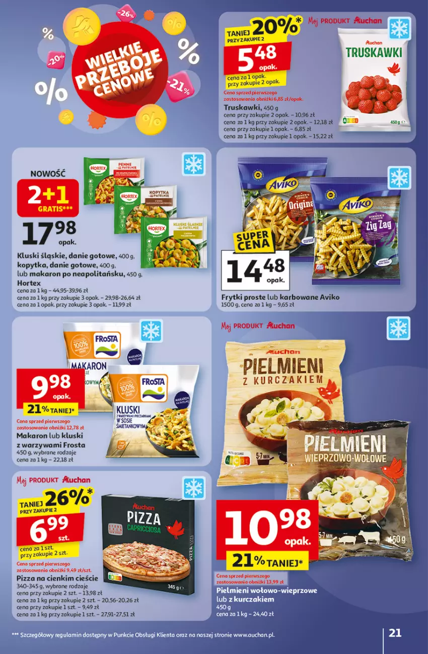 Gazetka promocyjna Auchan - Pewność niskich cen Hipermarket - ważna 02.10 do 08.10.2025 - strona 21 - produkty: Danie gotowe, Frosta, Frytki, Hortex, Kopytka, Kurczak, Makaron, Pizza, Truskawki, Warzywa