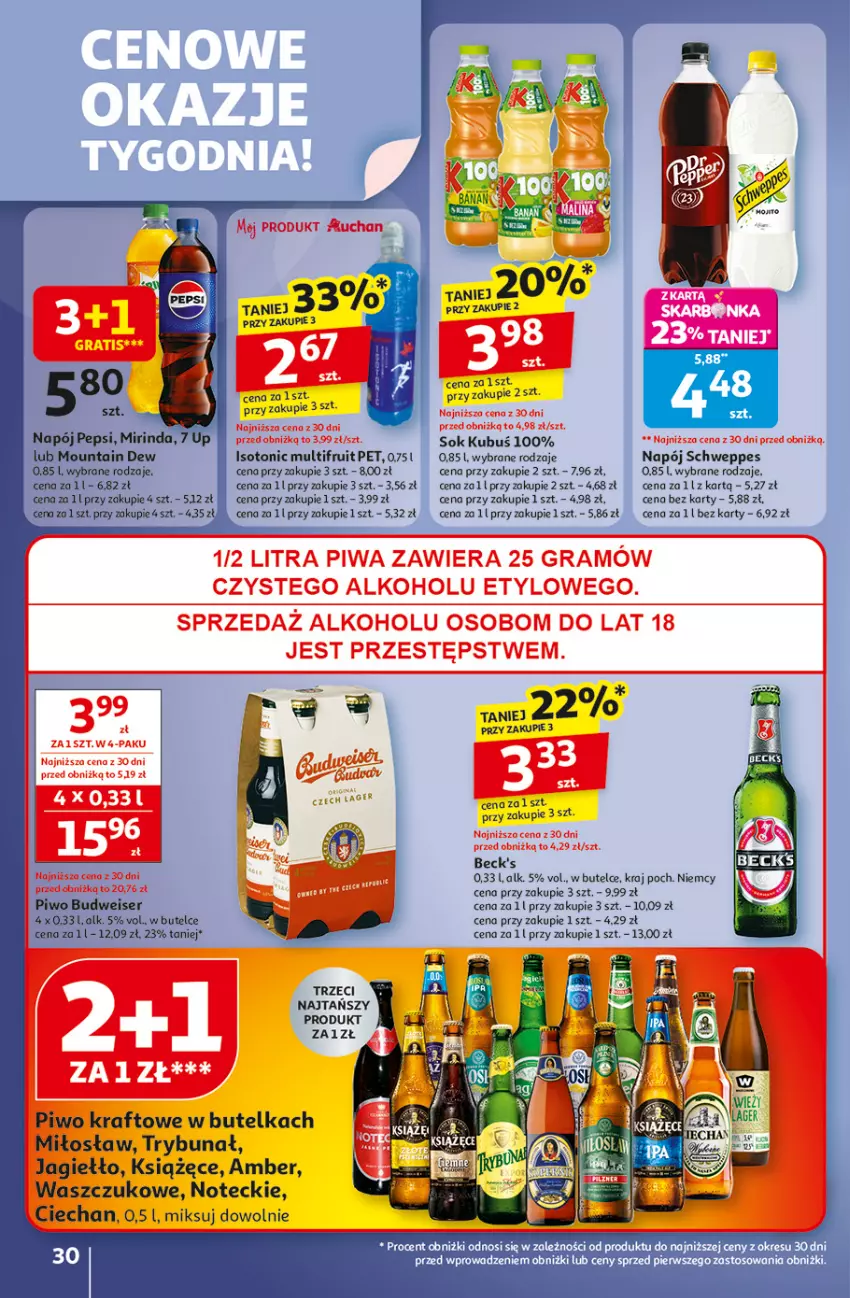 Gazetka promocyjna Auchan - Pewność niskich cen Hipermarket - ważna 02.10 do 08.10.2025 - strona 30 - produkty: Gra, Książęce, Mirinda, Napój, Pepsi, Piwa, Piwo, Schweppes, Ser, Sok