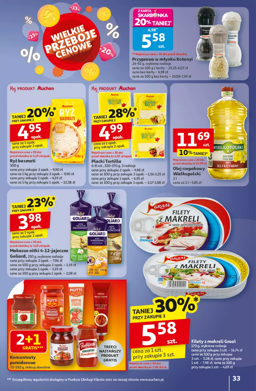 Gazetka promocyjna Auchan - Pewność niskich cen Hipermarket - ważna 02.10 do 08.10.2025 - strona 33 - produkty: Goliard, Gra, Lack, Makaron, Olej, Olej rzepakowy, Ryż, Ryż basmati, Sos, Tortilla