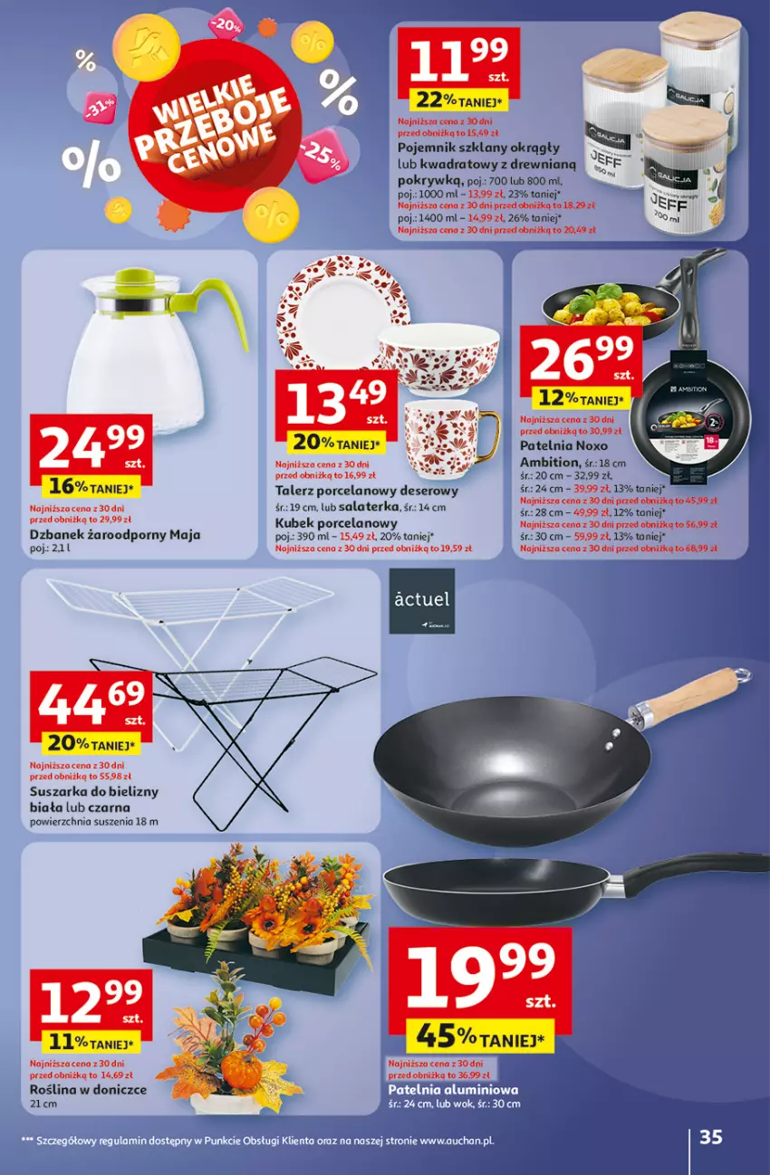 Gazetka promocyjna Auchan - Pewność niskich cen Hipermarket - ważna 02.10 do 08.10.2025 - strona 35 - produkty: Ambition, Deser, Dzbanek, Kubek, Patelnia, Pojemnik, Pojemnik szklany, Por, Salaterka, Ser, Suszarka, Talerz