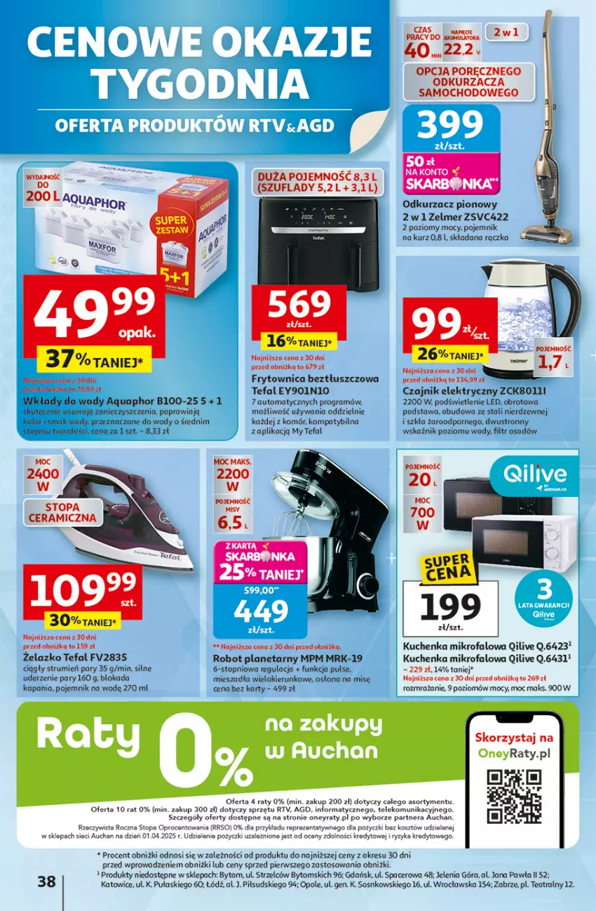 Gazetka promocyjna Auchan - Pewność niskich cen Hipermarket - ważna 02.10 do 08.10.2025 - strona 38 - produkty: Acer, Akumulator, Aquaphor, Czajnik, Czajnik elektryczny, Fa, Gra, Kosz, Kuchenka mikrofalowa, Odkurzacz, Pojemnik, Por, Robot, Robot planetarny, Rum, Sos, Tefal, Top, Zelmer