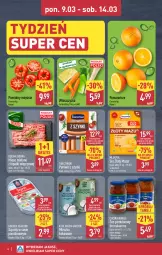 Gazetka promocyjna Aldi - Oferta weekendowa - Gazetka - ważna od 14.03 do 14.03.2026 - strona 4 - produkty: Makaron, Mięso mielone, Mięso mielone z łopatki wieprzowej, Sos, Ser, Gra, Złoty Mazur, Parówki, Parówki z szynki, Sos pomidorowy, Pomarańcze, Golden Seafood, Tarczyński, Mleczko, Szprot, Pomidory, Mięso, Kokos