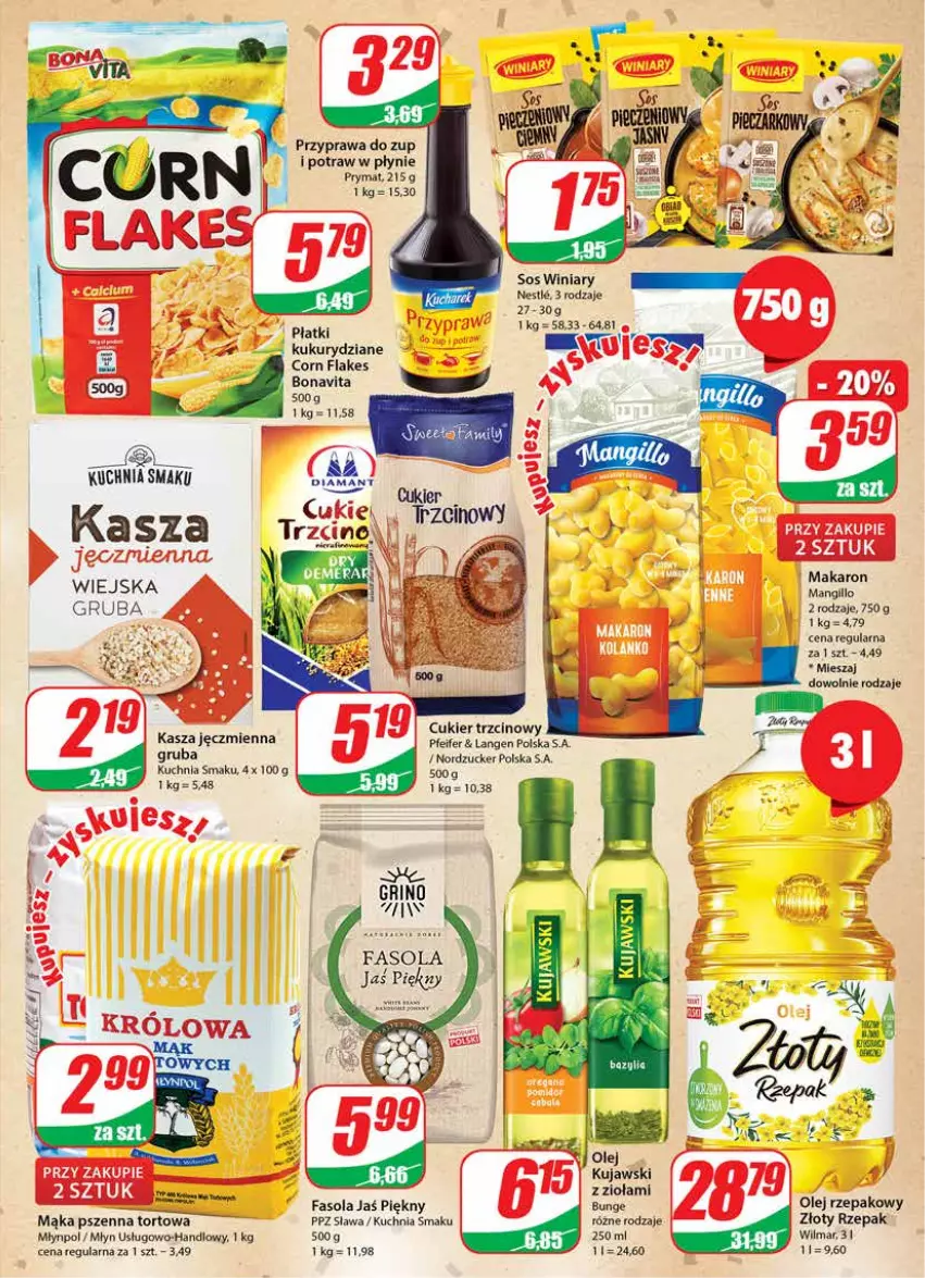 Gazetka promocyjna Dino - Gazetka - ważna 28.12.2022 do 03.01.2023 - strona 7 - produkty: Corn flakes, Cukier, Cukier trzcinowy, Fa, Fasola, Kasza, Kasza jęczmienna, Kuchnia, Kujawski, Mąka, Mąka pszenna, Makaron, Młynpol, Olej, Olej rzepakowy, Prymat, Sos, Winiary