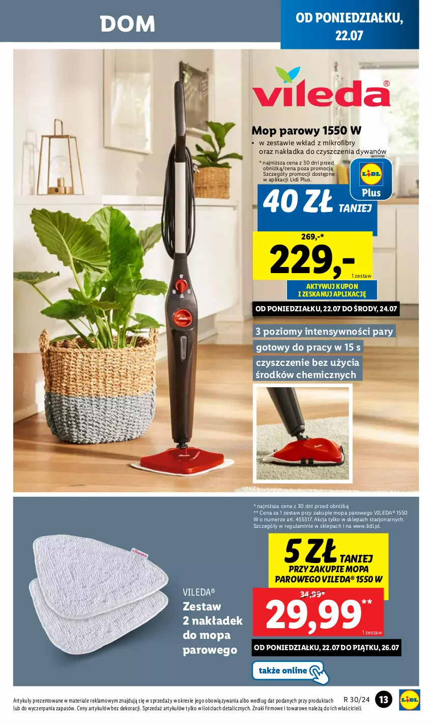 Gazetka promocyjna Lidl - GAZETKA - ważna 22.07 do 27.07.2024 - strona 19 - produkty: Dywan, Mop, Mop parowy, Vileda