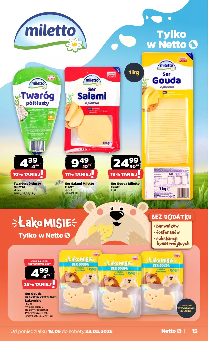 Gazetka promocyjna Netto - Od Poniedziałku - ważna 18.05 do 23.05.2026 - strona 15 - produkty: Gouda, Salami, Ser, Ser salami, Twaróg, Twaróg półtłusty