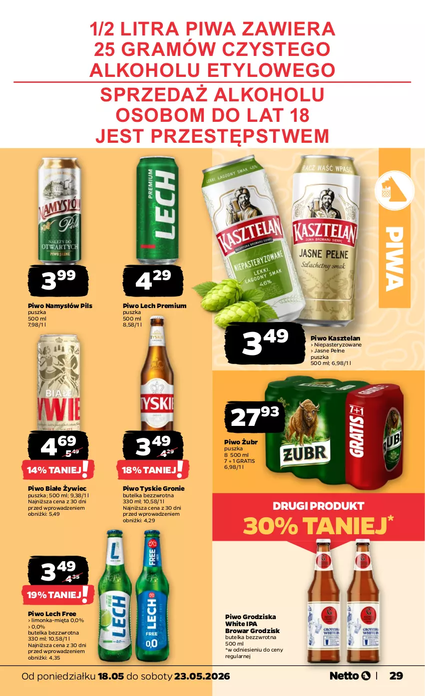 Gazetka promocyjna Netto - Od Poniedziałku - ważna 18.05 do 23.05.2026 - strona 29 - produkty: Gra, Kasztelan, Lech Premium, Limonka, Mięta, Namysłów, Piwa, Piwo, Tyskie