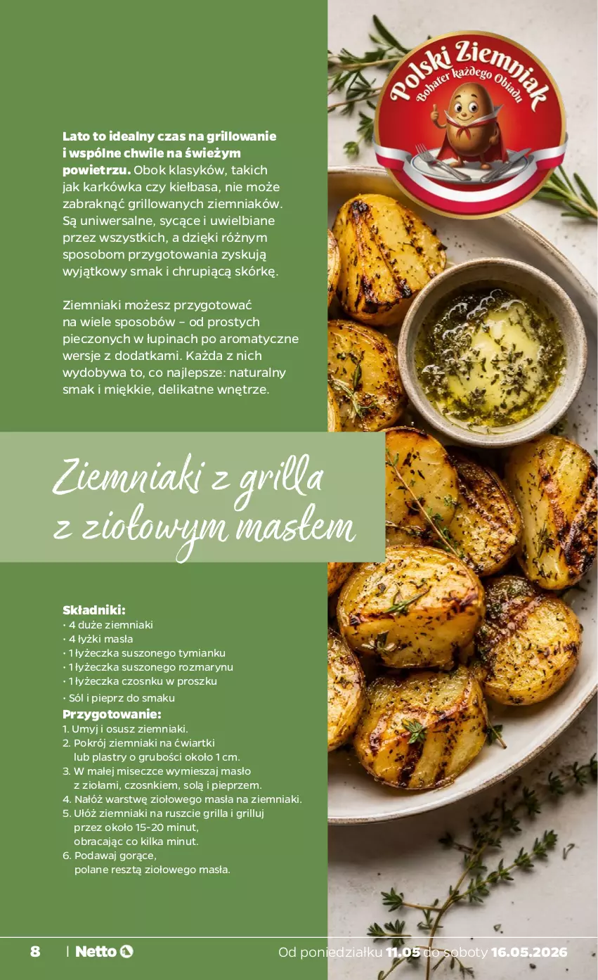 Gazetka promocyjna Netto - Od Poniedziałku - ważna 18.05 do 23.05.2026 - strona 8 - produkty: Grill, Kiełbasa, Masło, Piec, Pieprz, Sól, Ziemniaki