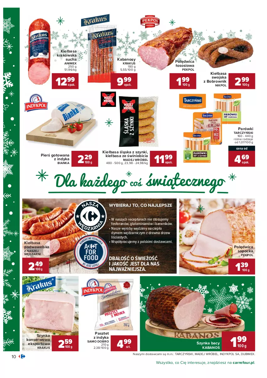 Gazetka promocyjna Carrefour - Gazetka Carrefour Okazje grudnia - ważna 01.12 do 31.12.2021 - strona 10 - produkty: Bianka, BIC, Kabanos, Kiełbasa, Kiełbasa krakowska, Kiełbasa podwawelska, Kiełbasa śląska, Krakus, Madej Wróbel, Parówki, Pasztet, Pasztet z indyka, Pekpol, Polędwica, Por, Ser, Sos, Sport, Szynka, Szynka konserwowa, Tarczyński, Wawel