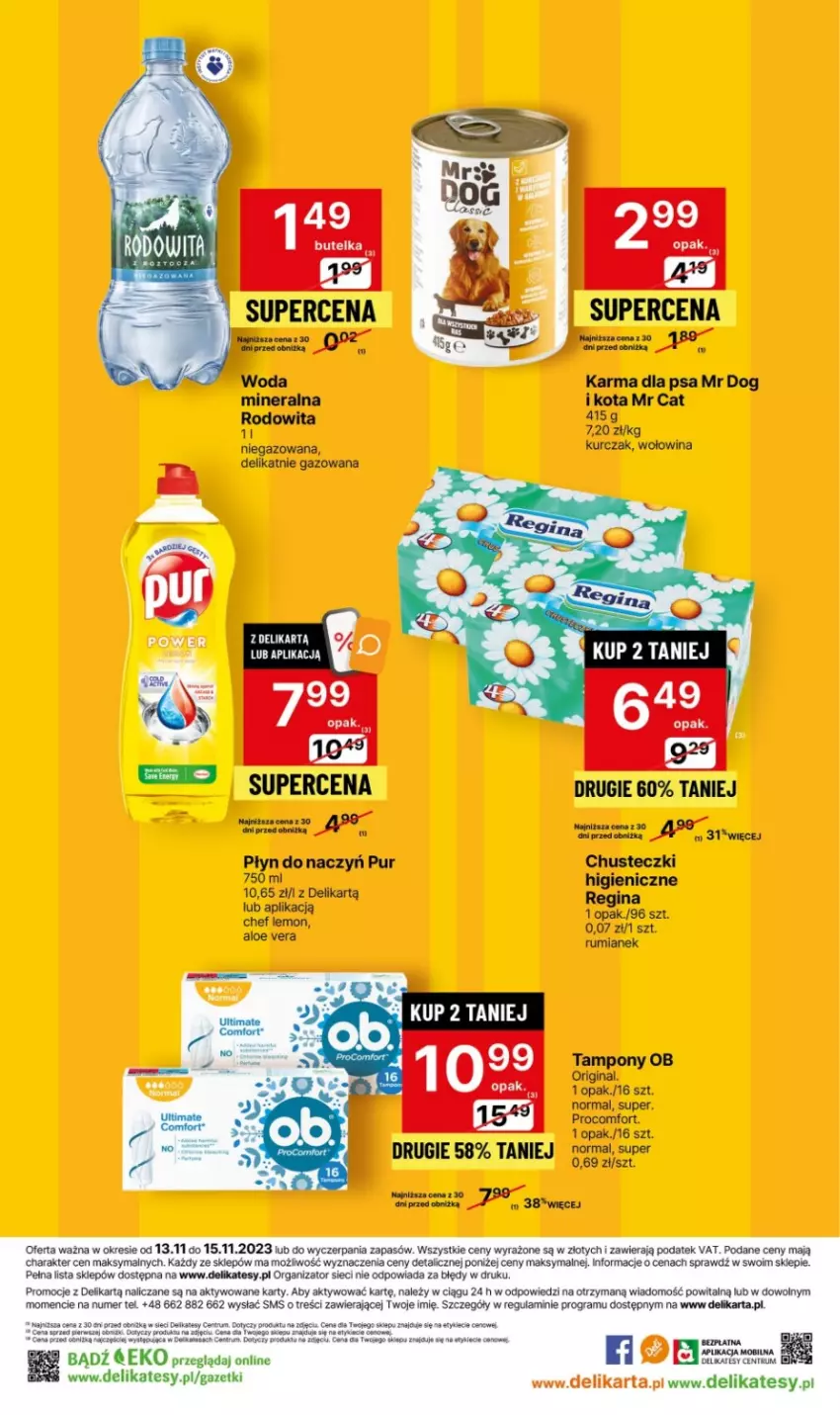 Gazetka promocyjna Delikatesy Centrum - Gazetka DC44 pon-sr - ważna 13.11 do 15.11.2023 - strona 9 - produkty: Chusteczki, Gin, Gra, Kurczak, Mobil, Pur, Rum, Ryż, Tampony, Woda, Wołowina