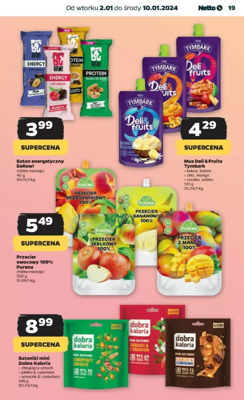 Gazetka promocyjna Netto - ważna 02.01 do 10.01.2024 - strona 11 - produkty: Baton, Chia, Czekolada, Kokos, Mango, Mus, Orzeszki, Pur, Tonik, Tymbark