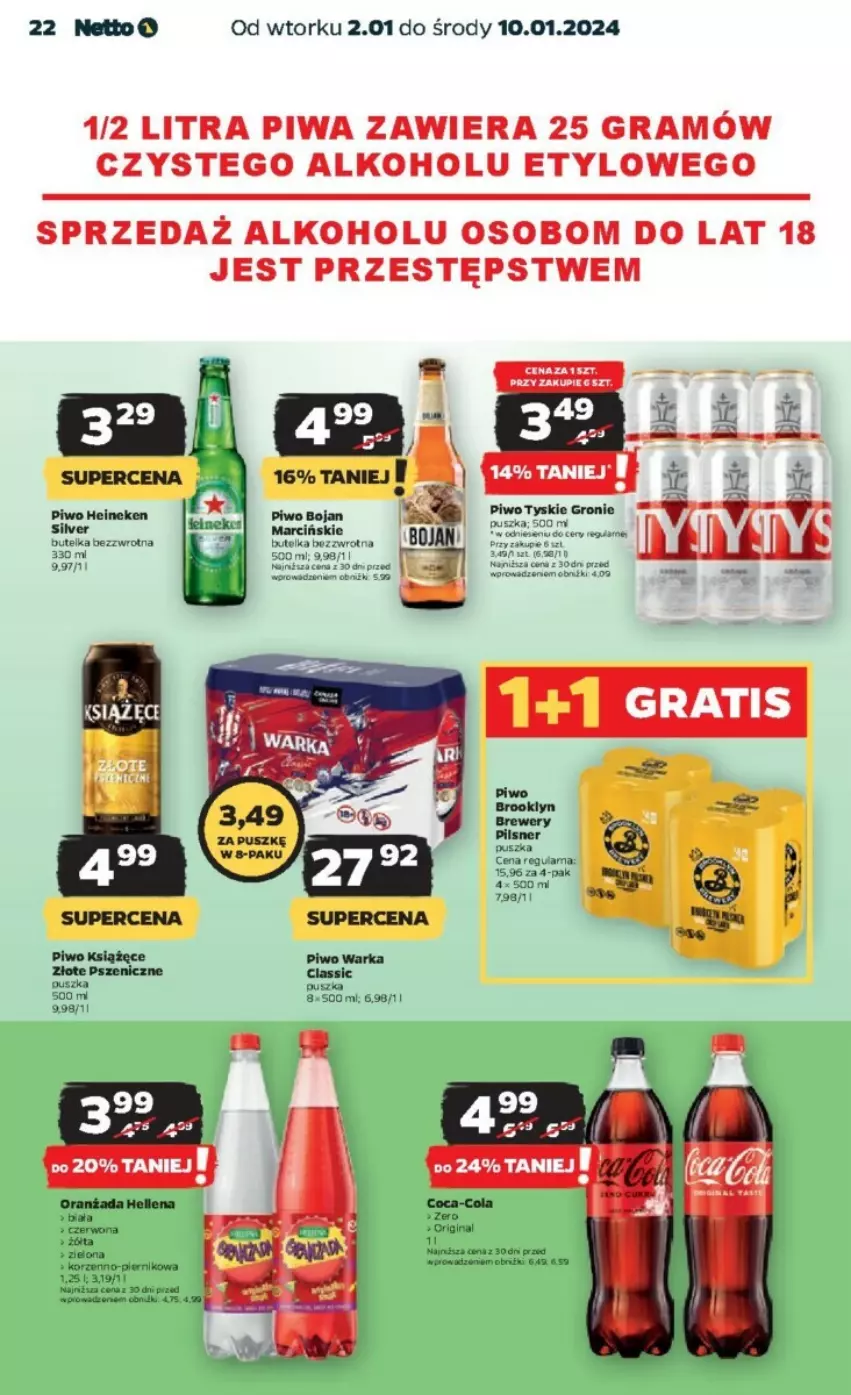 Gazetka promocyjna Netto - ważna 02.01 do 10.01.2024 - strona 15 - produkty: Coca-Cola, Gin, Gra, Heineken, Noż, Piwa, Piwo