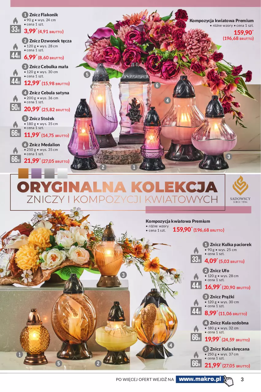 Gazetka promocyjna Makro - [Oferta specjalna] Znicze i kompozycje kwiatowe - ważna 05.10 do 18.10.2021 - strona 3 - produkty: Cebula, Dzwonek, Gin, Lion, Znicz