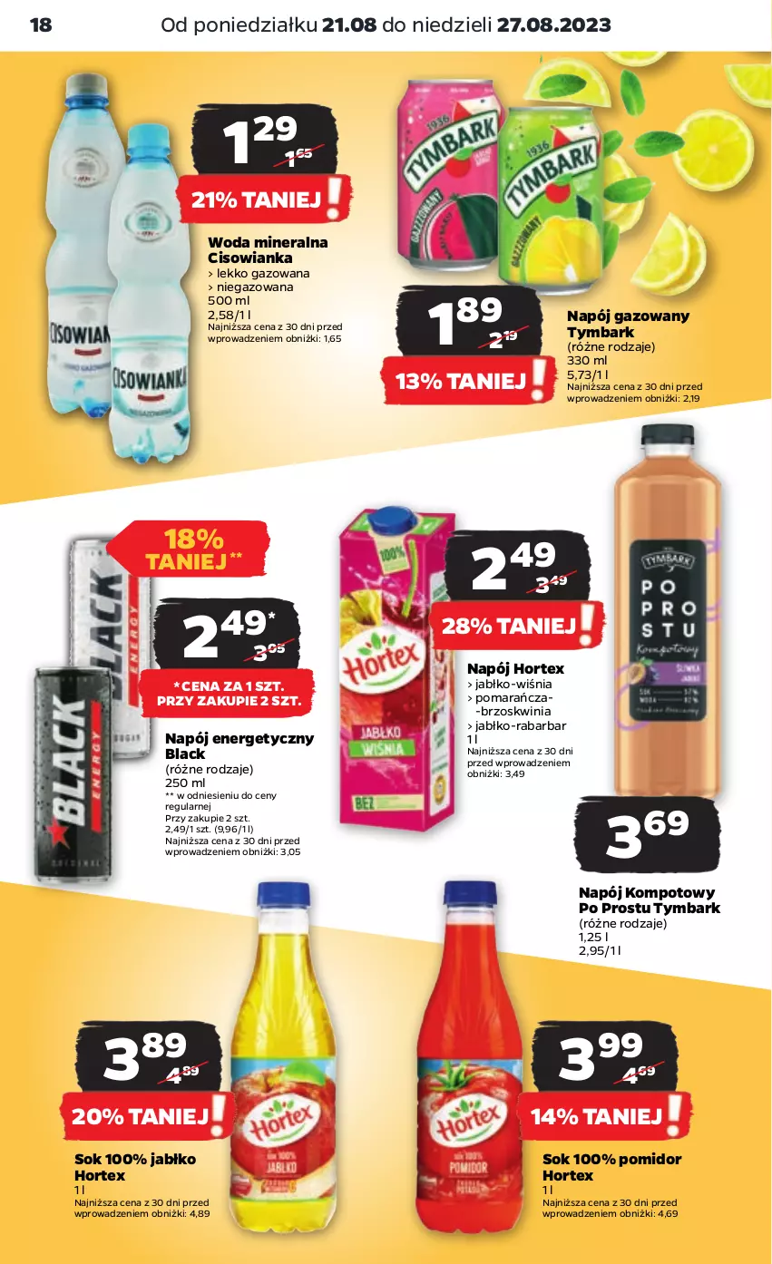 Gazetka promocyjna Netto - Artykuły spożywcze - ważna 21.08 do 27.08.2023 - strona 18 - produkty: Cisowianka, Hortex, Lack, Napój, Napój energetyczny, Napój gazowany, Sok, Tymbark, Woda, Woda mineralna