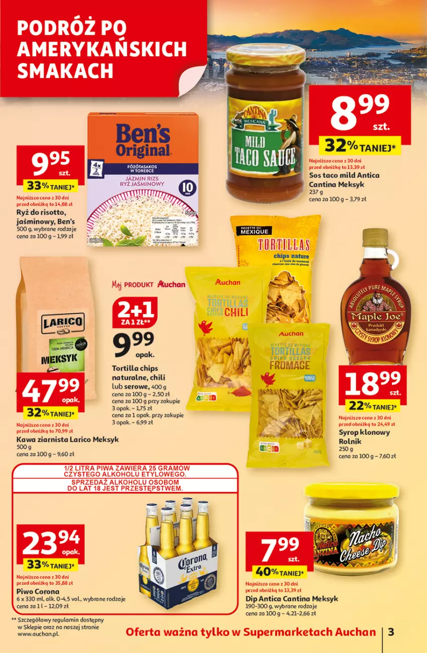 Gazetka promocyjna Auchan - Pewność niskich cen Supermarket - ważna 07.08 do 13.08.2025 - strona 3 - produkty: AEG, Piwo, Rolnik, Rum, Ryż, Ryż do risotto, Ser, Sos, Syrop, Tortilla, Tortilla Chips