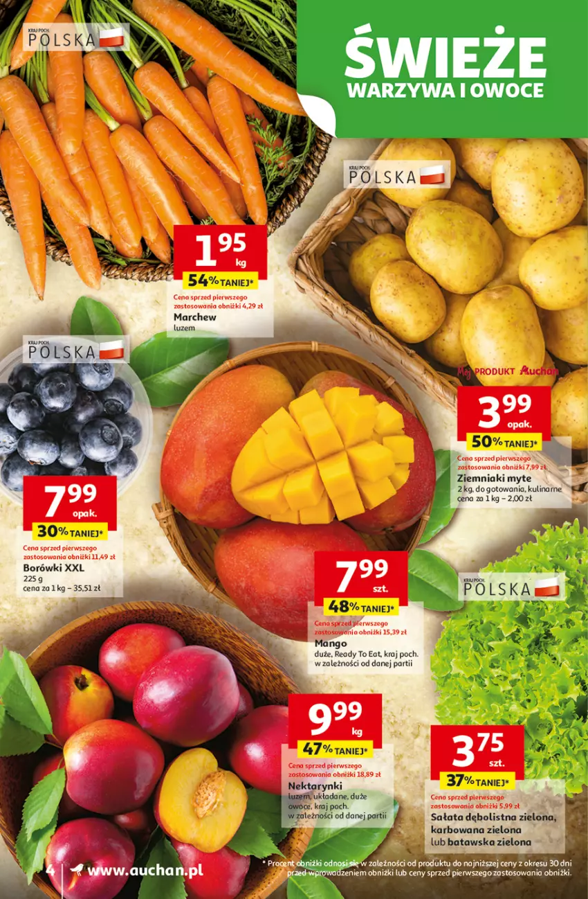 Gazetka promocyjna Auchan - Pewność niskich cen Supermarket - ważna 07.08 do 13.08.2025 - strona 4 - produkty: Mango, Nektar, Sałat, Ziemniaki