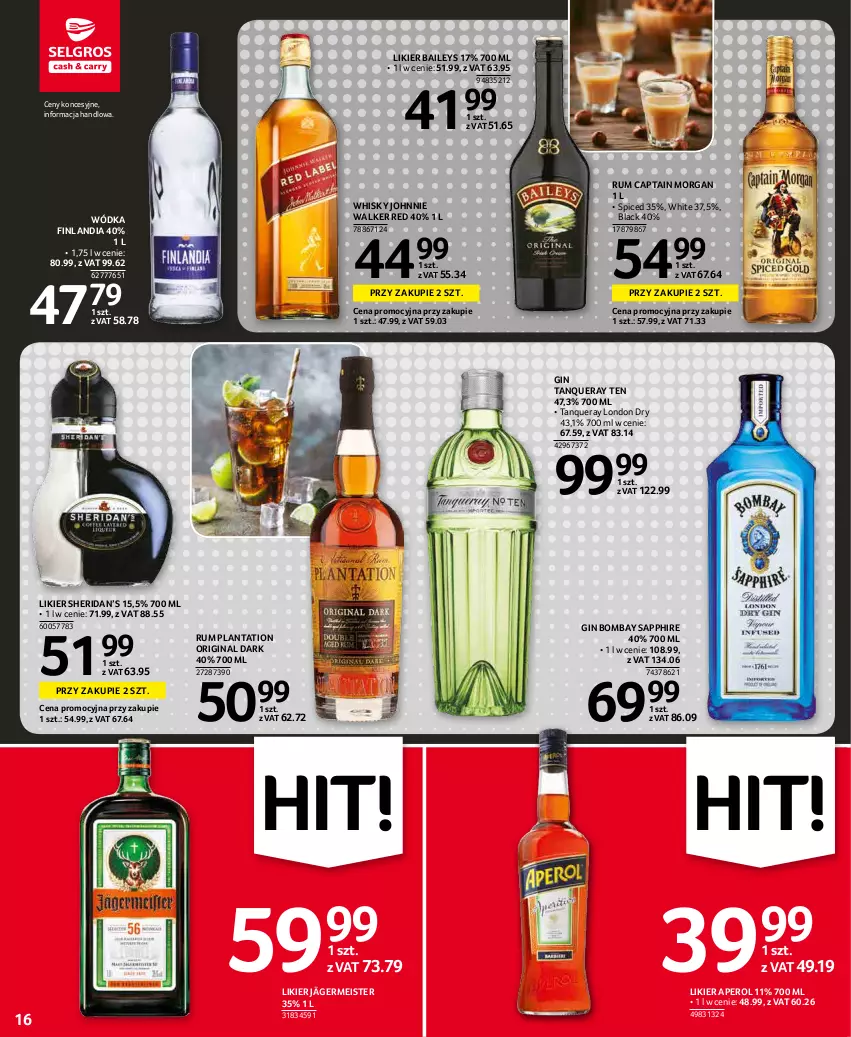 Gazetka promocyjna Selgros - Oferta spożywcza - ważna 27.12.2021 do 05.01.2022 - strona 16 - produkty: Aperol, Captain Morgan, Finlandia, Gin, Johnnie Walker, Lack, Likier, Plantation, Rum, Whisky, Wódka