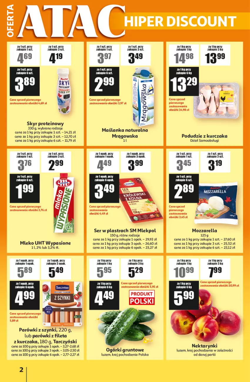 Gazetka promocyjna Auchan - ATAC Hiper Discount - ważna 25.06 do 15.07.2026 - strona 2 - produkty: Grunt, Kurczak, Maślanka, Mleko, Mozzarella, Nektar, Parówki, Parówki z szynki, Podudzie z kurczaka, Ser, Tarczyński, Wełna