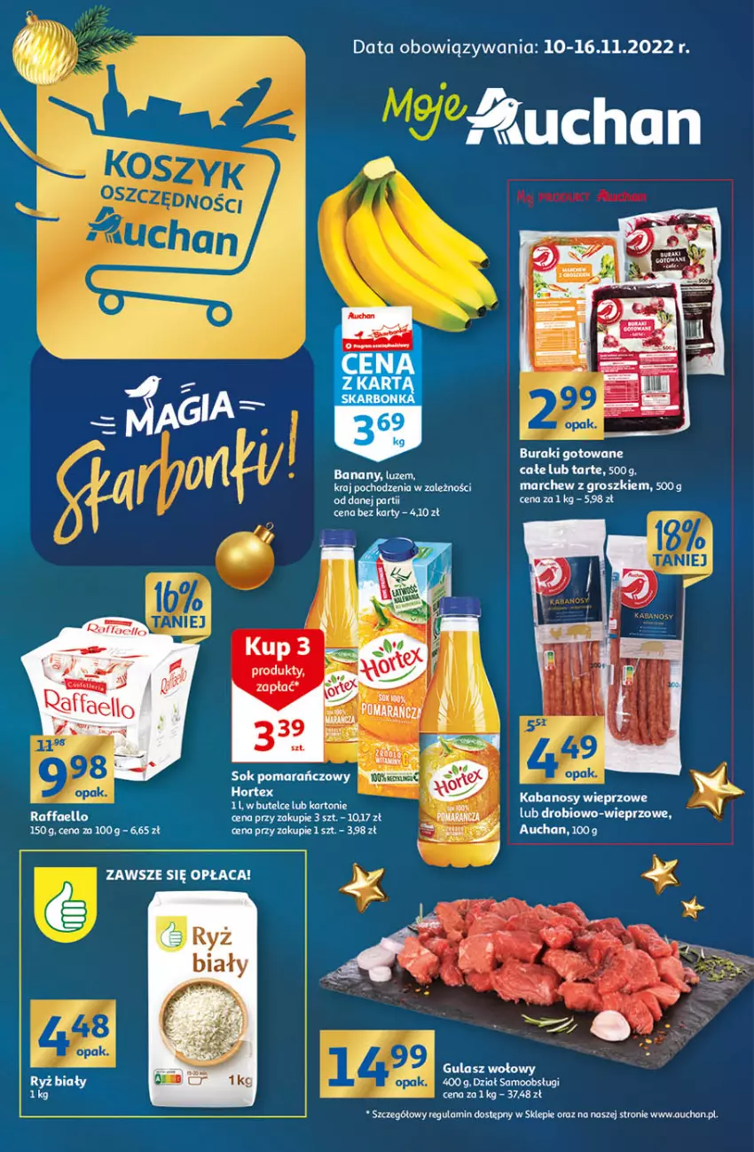 Gazetka promocyjna Auchan - Gazetka Koszyk Oszczędności Moje Auchan - ważna 10.11 do 16.11.2022 - strona 1 - produkty: Banany, Buraki, Fa, Gulasz wołowy, LG, Raffaello