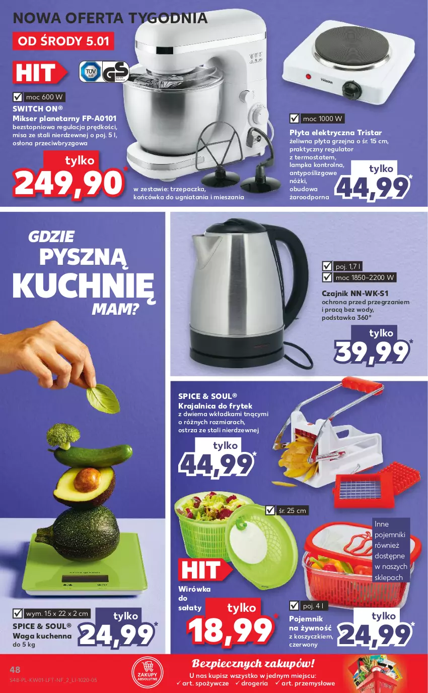 Gazetka promocyjna Kaufland - OFERTA TYGODNIA - ważna 05.01 do 12.01.2022 - strona 48 - produkty: Czajnik, Kosz, Mikser, Piec, Płyta, Pojemnik, Por, Sałat, Ser, Termos, Top, Trzepaczka, Waga