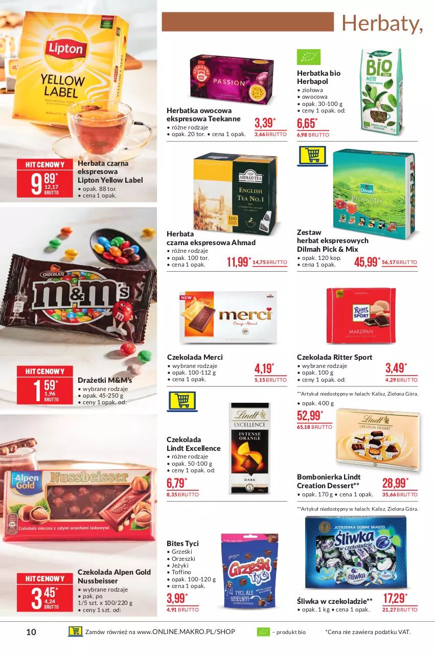 Gazetka promocyjna Makro - [Oferta promocyjna] Artykuły spożywcze - ważna 04.05 do 17.05.2021 - strona 10 - produkty: Czekolada, Dilmah, Grześki, Herbapol, Herbata, Herbata czarna, Jeżyki, Lindt, Lipton, Merci, Orzeszki, Por, Ritter Sport, Ser, Sport, Teekanne, Toffino